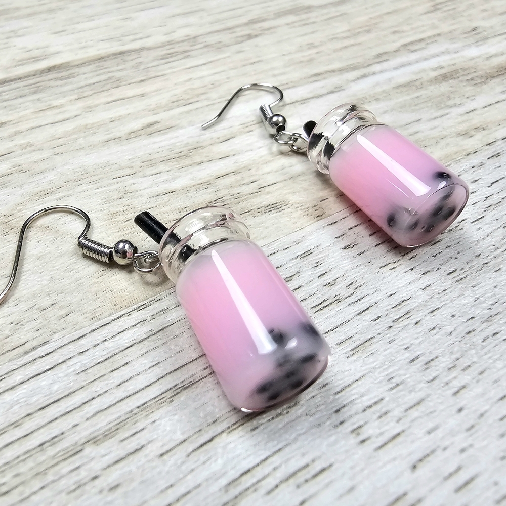 Bobba Rosehip Milk Tea Dangle Earrings - Picture 5 of 6
